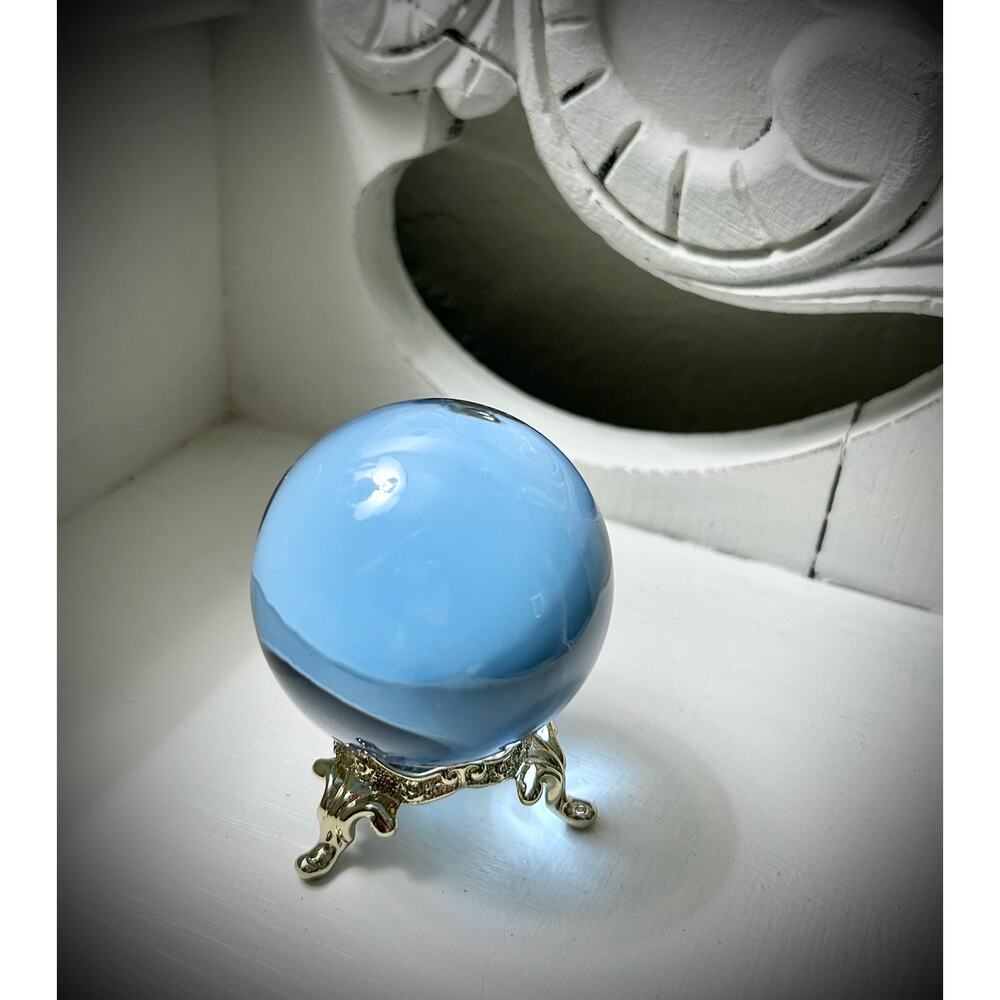 VTG Pale Aqua Crystal Ball 50mm 2 inch Optical Glass Decorative Sphere + Stand